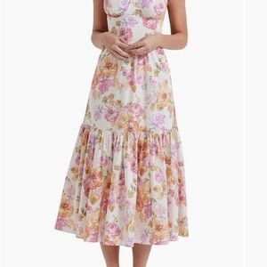 House of CB Floral Midi Dress in Pink and Orange